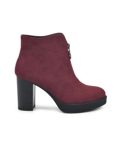 Women's Thoughtful Heeled Ankle Booties Red $26.06 Shoes