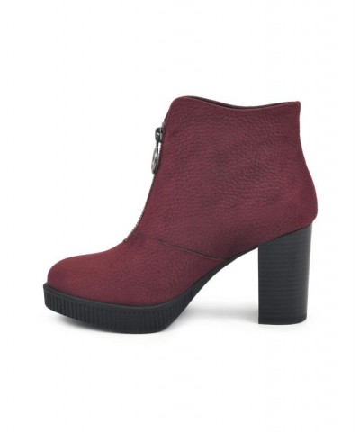 Women's Thoughtful Heeled Ankle Booties Red $26.06 Shoes