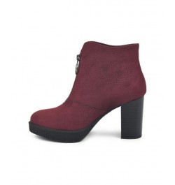 Women's Thoughtful Heeled Ankle Booties Red $26.06 Shoes