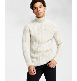 Men's Classic-Fit Metallic Cable-Knit Turtleneck Sweater White $18.49 Sweaters