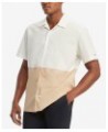 Men's Pieced Flag Classic Fit Short Sleeve Woven Shirt Brown $31.20 Shirts