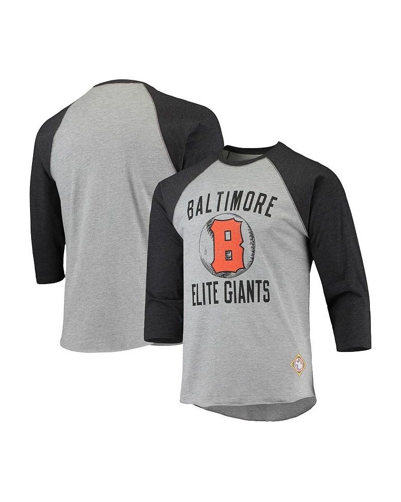 Men's Heather Gray, Black Baltimore Elite Giants Negro League Wordmark Raglan 3/4 Sleeve T-shirt $25.49 T-Shirts