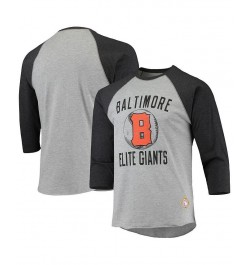 Men's Heather Gray, Black Baltimore Elite Giants Negro League Wordmark Raglan 3/4 Sleeve T-shirt $25.49 T-Shirts