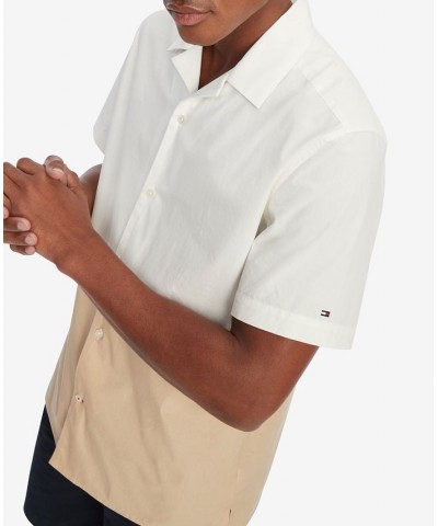 Men's Pieced Flag Classic Fit Short Sleeve Woven Shirt Brown $31.20 Shirts