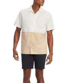 Men's Pieced Flag Classic Fit Short Sleeve Woven Shirt Brown $31.20 Shirts