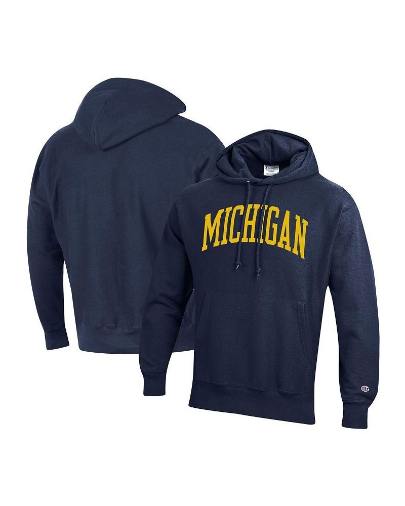 Men's Navy Michigan Wolverines Team Arch Reverse Weave Pullover Hoodie $46.00 Sweatshirt