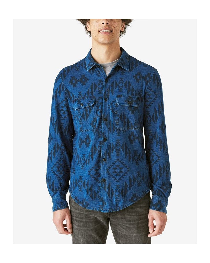 Men's Indigo Print Jersey Long Sleeve Shirt $35.80 Shirts