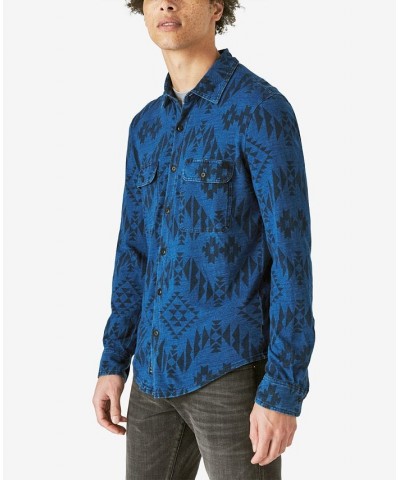 Men's Indigo Print Jersey Long Sleeve Shirt $35.80 Shirts