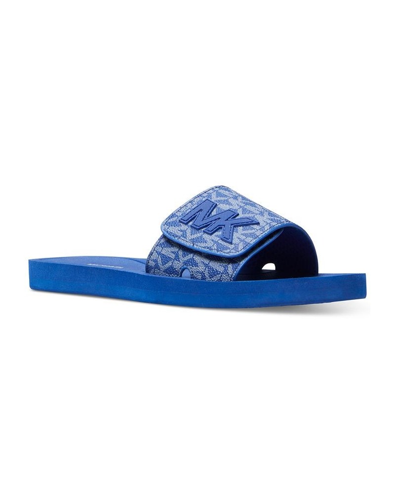 Women's MK Signature Logo Pool Slide Sandals Blue $29.90 Shoes