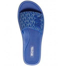 Women's MK Signature Logo Pool Slide Sandals Blue $29.90 Shoes