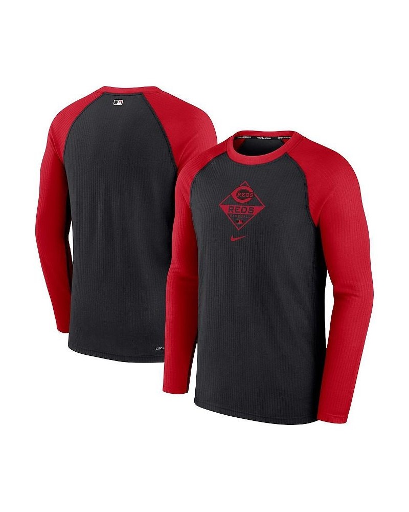 Men's Black and Red Cincinnati Reds Game Authentic Collection Performance Raglan Long Sleeve T-shirt $32.50 T-Shirts