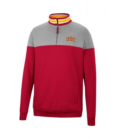 Men's Heathered Gray, Cardinal USC Trojans Be the Ball Quarter-Zip Top $37.79 Sweatshirt