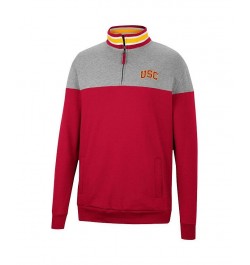 Men's Heathered Gray, Cardinal USC Trojans Be the Ball Quarter-Zip Top $37.79 Sweatshirt