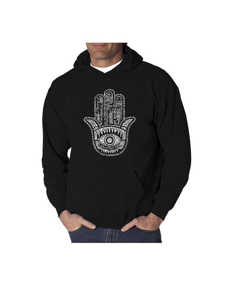 Men's Word Art Hooded Sweatshirt - Hamsa Black $32.39 Sweatshirt