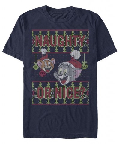 Men's Tom Jerry Naughty or Nice Short Sleeve T-shirt Blue $19.24 T-Shirts