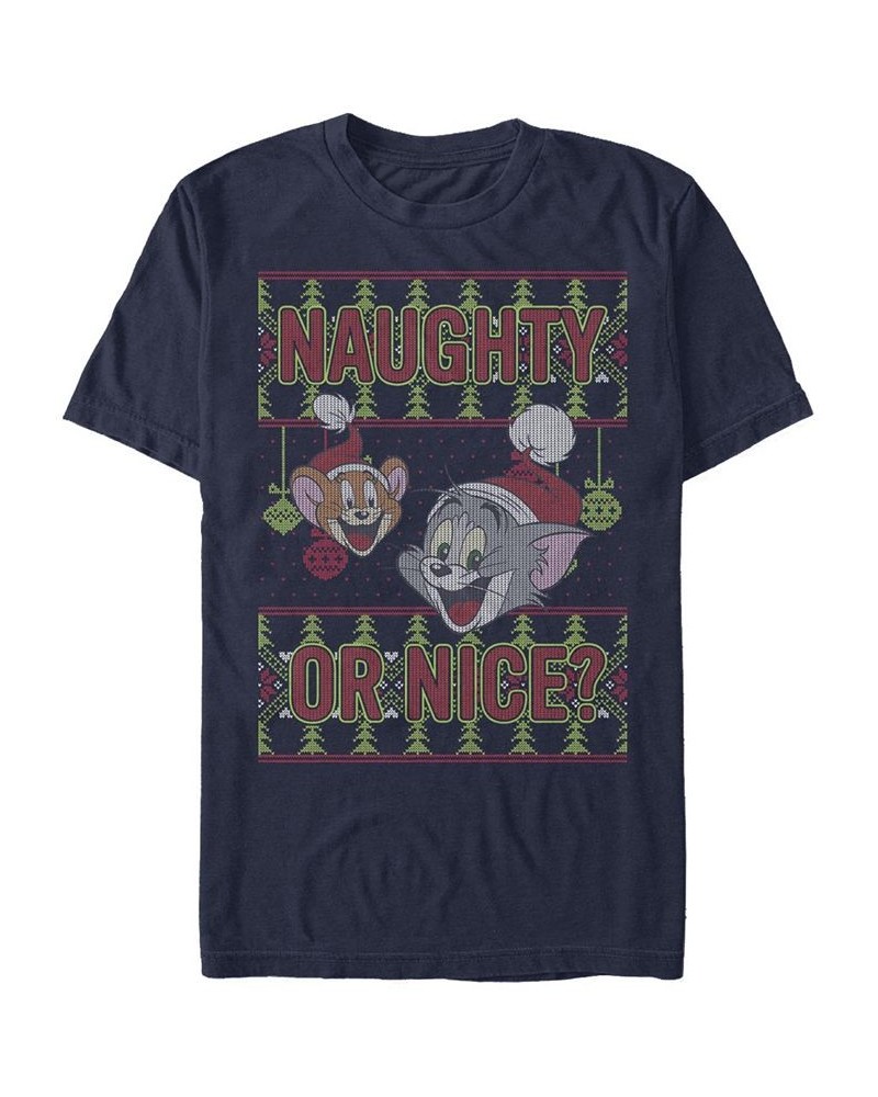 Men's Tom Jerry Naughty or Nice Short Sleeve T-shirt Blue $19.24 T-Shirts