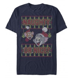 Men's Tom Jerry Naughty or Nice Short Sleeve T-shirt Blue $19.24 T-Shirts