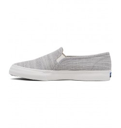 Women's Double Decker Canvas Slip-On Casual Sneakers Gray $35.70 Shoes