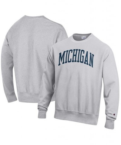 Men's Heathered Gray Michigan Wolverines Arch Reverse Weave Pullover Sweatshirt $46.74 Sweatshirt