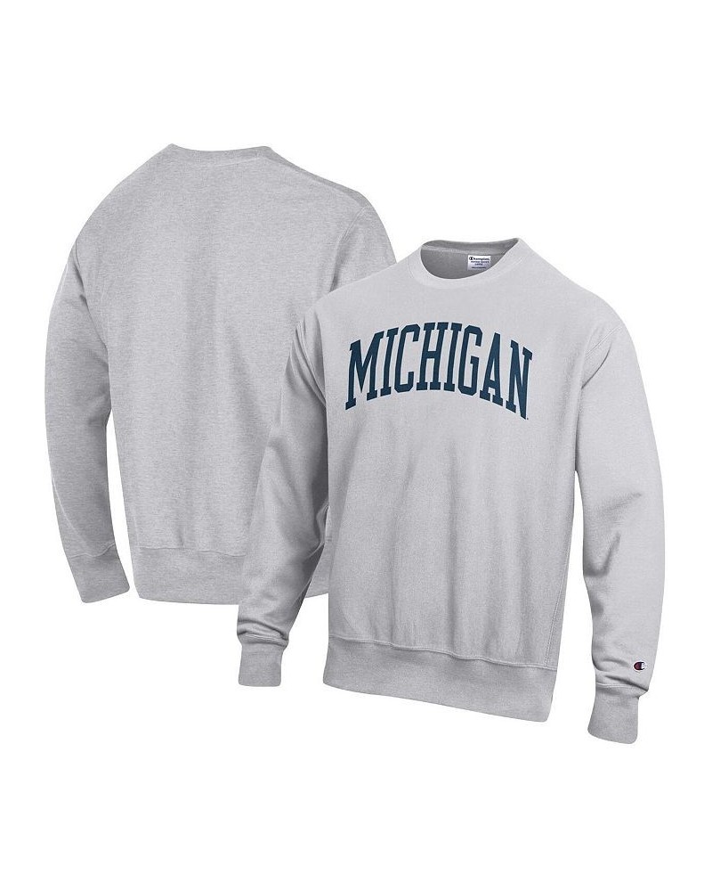 Men's Heathered Gray Michigan Wolverines Arch Reverse Weave Pullover Sweatshirt $46.74 Sweatshirt