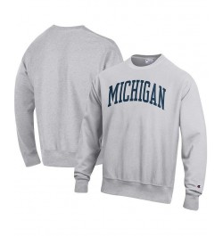 Men's Heathered Gray Michigan Wolverines Arch Reverse Weave Pullover Sweatshirt $46.74 Sweatshirt