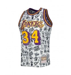 Men's Shaquille O'Neal White Los Angeles Lakers 1996-97 Hardwood Classics Doodle Swingman Jersey $60.48 Jersey