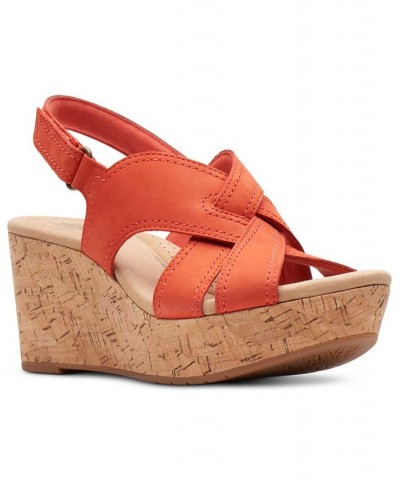 Women's Rose Erin Woven-Strap Wedge Sandals Red $42.51 Shoes