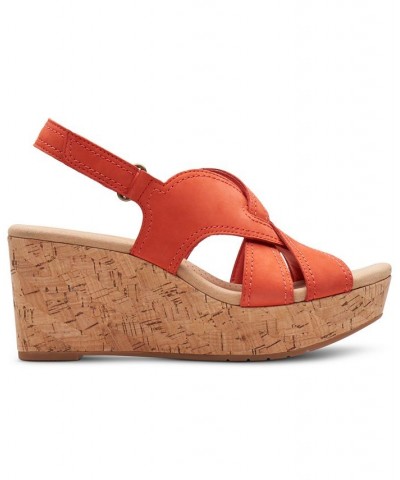 Women's Rose Erin Woven-Strap Wedge Sandals Red $42.51 Shoes