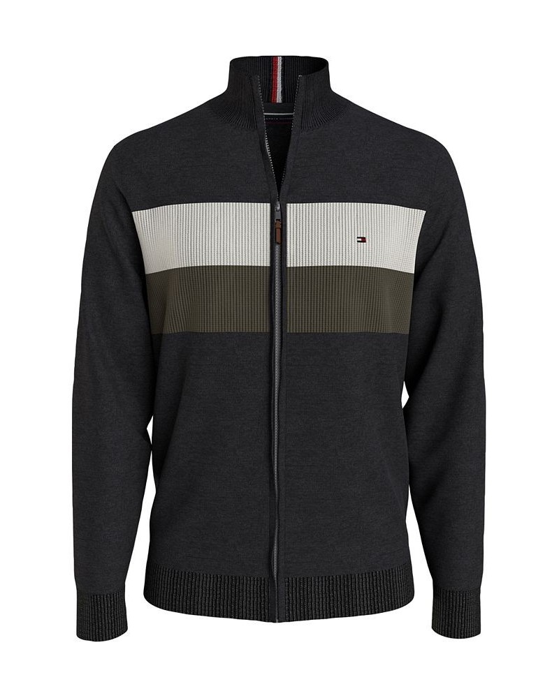 Men's Colorblocked Stripe Full-Zip Sweater Black $20.58 Sweaters