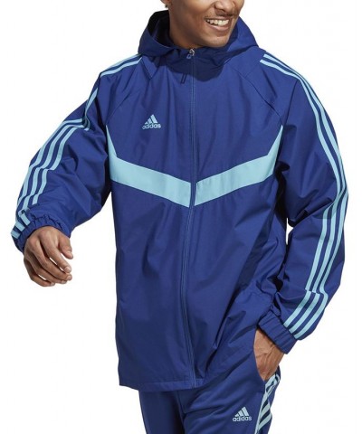 Tiro Hooded Zip-Front Three-Stripe Windbreaker Blue $45.00 Jackets