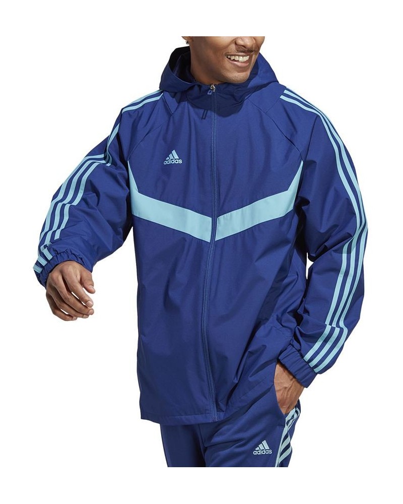 Tiro Hooded Zip-Front Three-Stripe Windbreaker Blue $45.00 Jackets