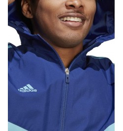 Tiro Hooded Zip-Front Three-Stripe Windbreaker Blue $45.00 Jackets