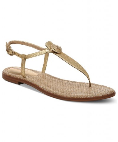 Gigi Signet T-Strap Flat Sandals Tan/Beige $48.10 Shoes