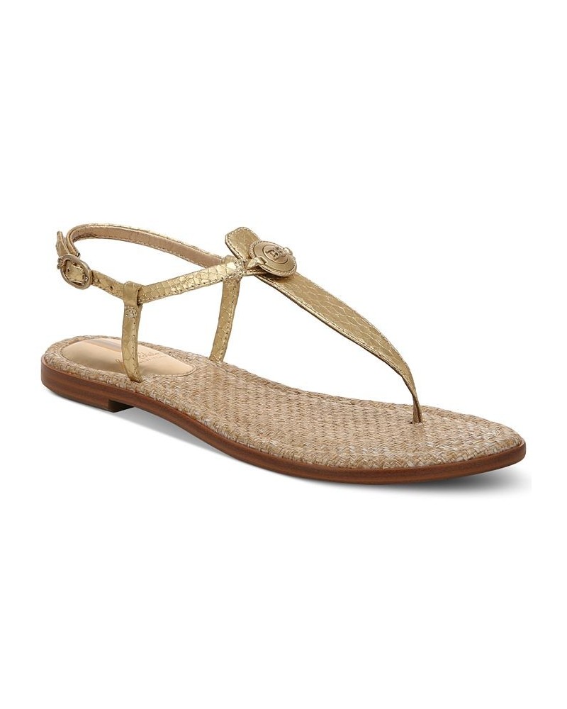 Gigi Signet T-Strap Flat Sandals Tan/Beige $48.10 Shoes