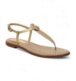 Gigi Signet T-Strap Flat Sandals Tan/Beige $48.10 Shoes