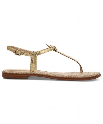 Gigi Signet T-Strap Flat Sandals Tan/Beige $48.10 Shoes