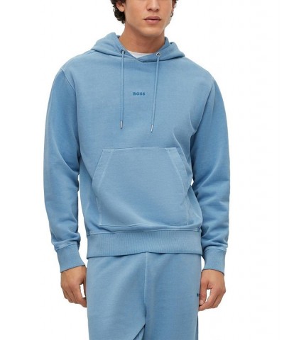 BOSS Men's Tonal Logo Garment-Dyed Hoodie Blue $75.60 Sweatshirt