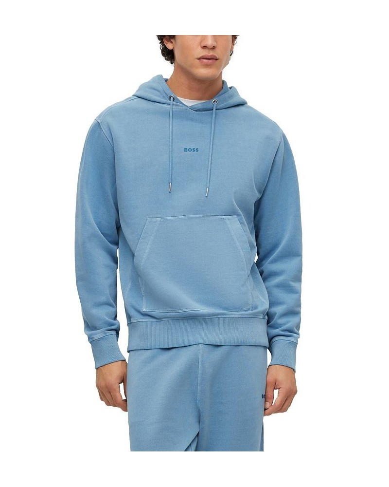 BOSS Men's Tonal Logo Garment-Dyed Hoodie Blue $75.60 Sweatshirt