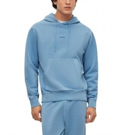 BOSS Men's Tonal Logo Garment-Dyed Hoodie Blue $75.60 Sweatshirt