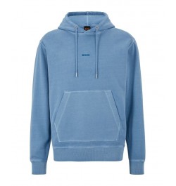 BOSS Men's Tonal Logo Garment-Dyed Hoodie Blue $75.60 Sweatshirt