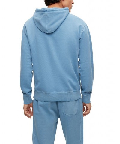 BOSS Men's Tonal Logo Garment-Dyed Hoodie Blue $75.60 Sweatshirt