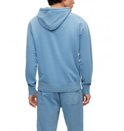 BOSS Men's Tonal Logo Garment-Dyed Hoodie Blue $75.60 Sweatshirt