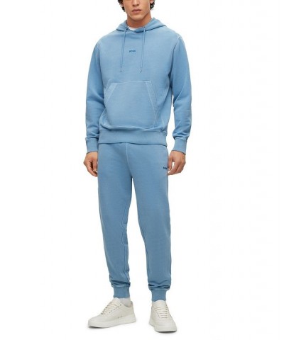 BOSS Men's Tonal Logo Garment-Dyed Hoodie Blue $75.60 Sweatshirt