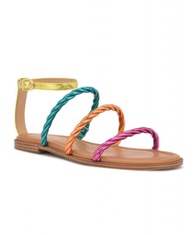 Women's Ipster Round Toe Strappy Flat Sandals Multi $41.08 Shoes