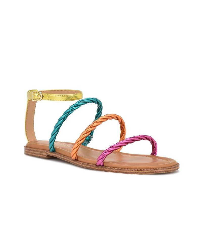 Women's Ipster Round Toe Strappy Flat Sandals Multi $41.08 Shoes