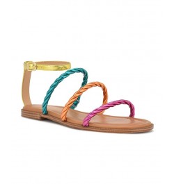 Women's Ipster Round Toe Strappy Flat Sandals Multi $41.08 Shoes