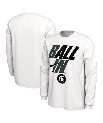 Men's White Michigan State Spartans Ball In Bench Long Sleeve T-shirt $20.00 T-Shirts