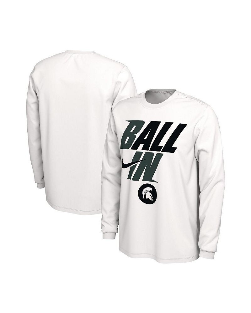 Men's White Michigan State Spartans Ball In Bench Long Sleeve T-shirt $20.00 T-Shirts