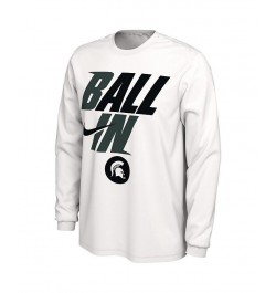 Men's White Michigan State Spartans Ball In Bench Long Sleeve T-shirt $20.00 T-Shirts