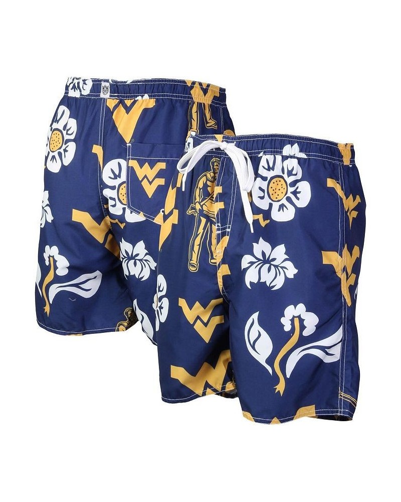 Men's Navy West Virginia Mountaineers Floral Volley Logo Swim Trunks $33.60 Swimsuits